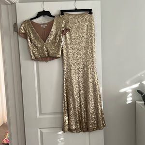 Gold sequin 2 piece evening gown